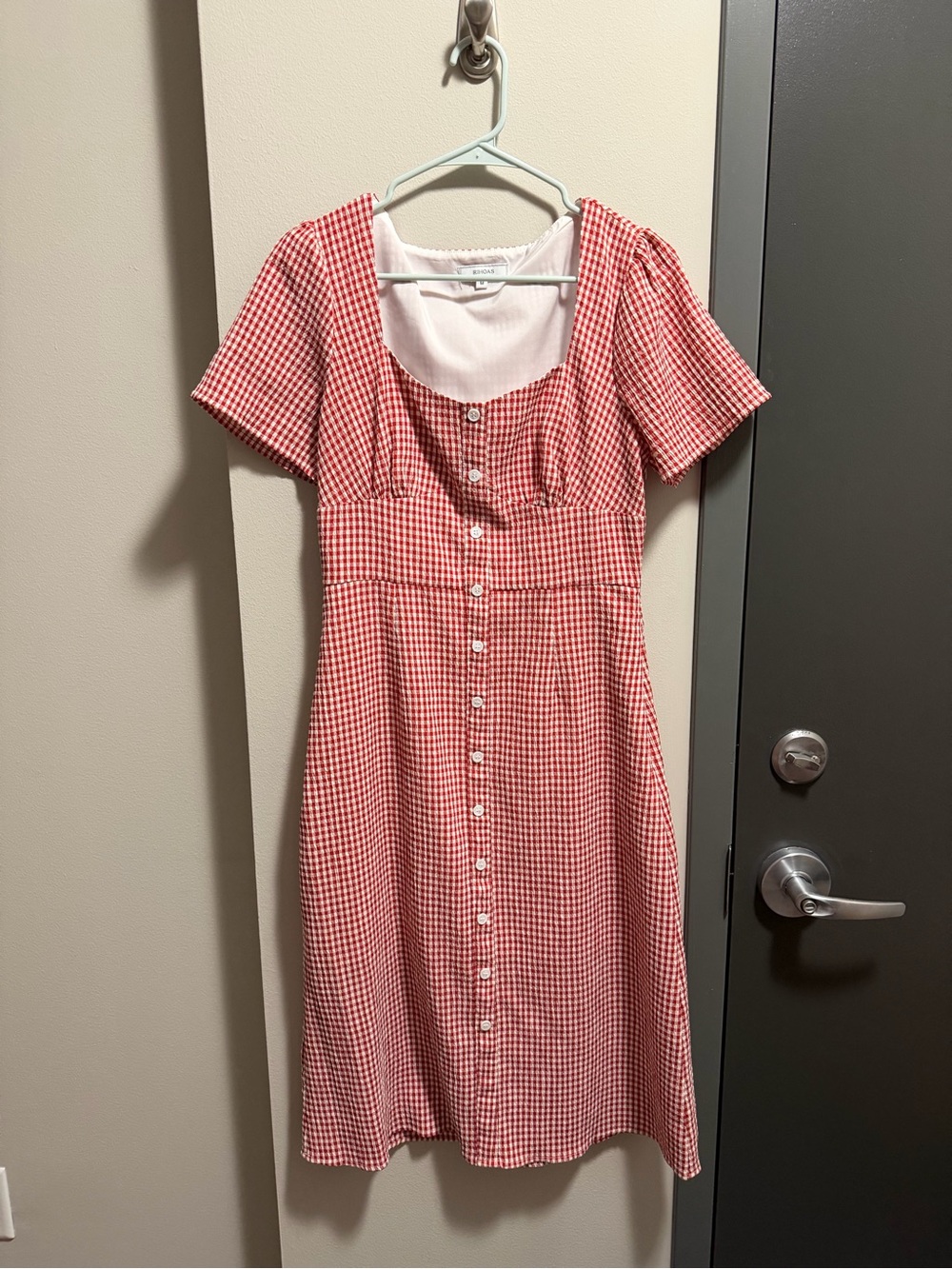 RIHOAS Red Gingham Button-Down Midi Dress